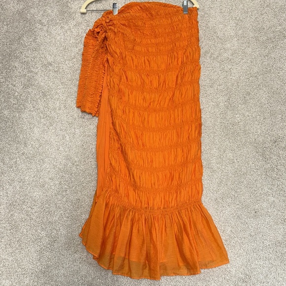 Hanifa Orange Maxi Trumpet Skirt with Ruched Ruffles - Picture 3 of 4
